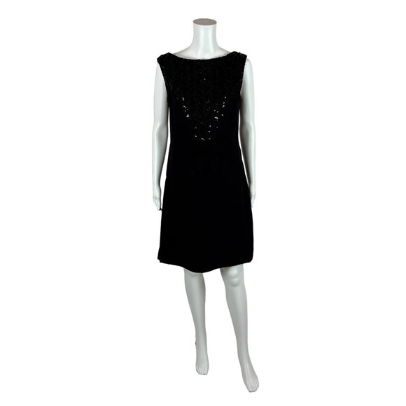 Vintage 60s Sequin Dress Women's Medium Black Mod Mini Cocktail Party Shift